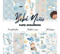 Papel Scrapbook Bebé Niño: Álbum de Nacimiento de Papel Patrón | 20 Hojas de Doble Cara (21.59cm x 21.59cm) | Papel Decorativo para Scrapbooking y ... DIY | Baby Boy Scrapbook Paper | Blue