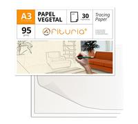 Papel Vegetal, Papel Vegetal A3 de Superficie Satinada, 15 Hojas de 95gr/m2, Papel de Calco Resistente para Dibujos Técnicos y Manualidades, Papel Libre de Ácido - Ofituria (30 Hojas)