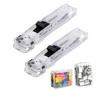 Paper Binder Clip Dispenser - Ergonomic Stationery With 100 Clamps, 2 Pieces Paper Fixing Binder Clip Stapler - For Classrooms Homes Study Rooms Meeting Rooms Teachers Students Accountants