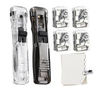 Paper Clamp - Handheld Clip Dispenser, Portable Binding Tool, Two Hundred Refill Clips, Desktop Document Fastener, Stationery Category, Small Silver Metal Device for School Homework and Projects