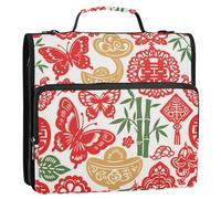 Paper Cut Elementi Cinesi Rosso 3 Anelli Cerniera Raccoglitore Organizzatore con Cinghia Facile da Trasportare Documenti Raccoglitore Organizzatore per la Scuola