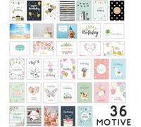 paper design Set di 36 cartoline per compleanno, con motivi affettuosi, 10,5 x 14,8 cm, confezione multipla