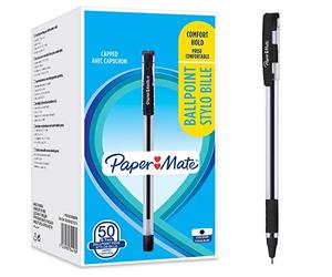 Paper Mate Brite Penne a Sfera, Comfort Grip, Punta fine 0.7 mm, Nero, 50 Pezzi