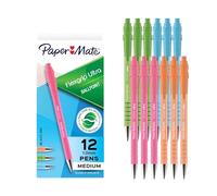 Paper Mate FlexGrip Ultra Ballpoint Pens, Made from Recycled Plastic Materials, Assorted Barrel Colors, Medium Point (1.0mm), Black, 12 Count
