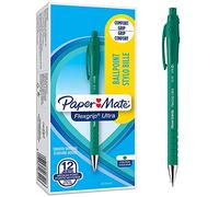 Paper Mate- Flexgrip Ultra Set di 12 Penne a Sfera a Scatto, Singolo, Colore Verde, 12 Unità (Confezione da 1), S0190453