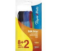 Paper Mate Inkjoy 100 - Penna a sfera con cappuccio, punta media, 1,0 mm, colori standard assortiti (confezione da 8 + 2)