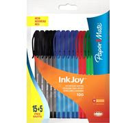 Paper Mate Inkjoy 100 - Penna a sfera con cappuccio, tratto medio, confezione da 15+5, colori assortiti