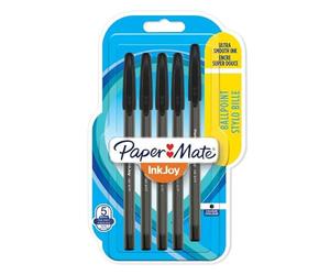 Paper Mate InkJoy 100ST Penne a Sfera con Cappuccio, Punta Fine da 0.7 mm, Confezione da 5, Nero