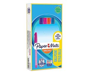 Paper Mate InkJoy - Set di 12 Penne a Sfera con Cappuccio, Punta Media da 1.0 mm, Colori Assortiti