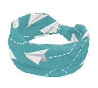 Paper Planes - Fascia per capelli larga da donna, con sfondo blu menta, turbante antiscivolo, elastica, per yoga, allenamento, morbida bandana