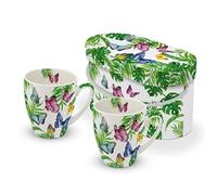 Paper Product Design Set di 2 tazze da caffè Tropical Butterflies con confezione regalo, farfalle, animali, porcellana, 350 ml, 2 pezzi