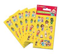 Paper Projects CoComelon - Adesivi per sacchetti per feste (6 fogli), prodotto con licenza ufficiale, perfetti come sacchetti per feste o riempitivi per calze, multicolore, 16 cm x 7,5 cm