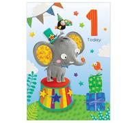 Paper Rose Biglietto di auguri per il 1° compleanno per ragazzi - 1 anno con simpatico elefante circo design - biglietto di auguri premium con busta