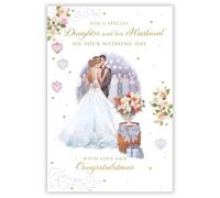 Paper Rose Biglietto di auguri per il giorno del matrimonio per figlia e marito, grazioso motivo floreale per la prima danza, finitura laminata, biglietto romantico di congratulazioni per matrimonio