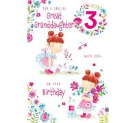 Paper Rose Biglietto speciale per il 3° compleanno della nipotina - età 3 anni - ragazza carina in grembiule, design con uccelli e fiori con dettagli in alluminio, ecologico e riciclabile