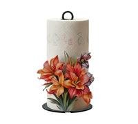 Paper Towel Holder - 13x25.5cm 2D Lily Flower Pattern Tissue Roll Organizer | Kitchen Roll Holder - Bathroom Sink Garage Cafe Hotel School Home Iron Stand Decor
