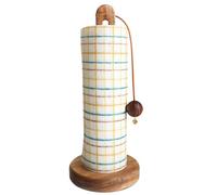 Paper Towel Holder Countertop Wooden Stand | Kitchen Roll Dispenser Vertical Storage Rack | Multi Use Holder for Cling Film Hair Bands Accessories | Stable Base Design for Kitchen Bathroom Home