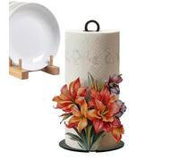 Paper Towel Holder - Tissue Roll Storage Rack With 2D Flower Pattern | Counter Paper Towel Organizer For Kitchen, Bathroom, Sink, Bar, Pantry, Garage, Restaurant, Cafe, Hotel And School