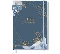 paper&you® Journal A5 dotted - Taccuino a righe "Tempo di crescere - Blu" | 156 pagine numerate con griglia a puntini, elastico e segnalibro - per diario, schizzi, liste e appunti creativi