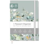 paper&you® Libro password A6+ con registro A-Z "Minty Leaves" per 320 dati di accesso, piccolo password manager, libro password tedesco - sostenibile e rispettoso del clima