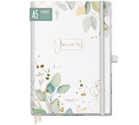 paper&you® Premium Journal dotted A5 "Foglia d'oro", carta spessa 120g/m², 188 pagine numerate, agenda con griglia punteggiata - Sostenibile & rispettoso con il clima