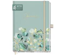 paper&you® Premium Journal dotted A5 "Foglie di menta", carta spessa 120g/m², 188 pagine numerate, agenda con griglia punteggiata - Sostenibile & rispettoso con il clima