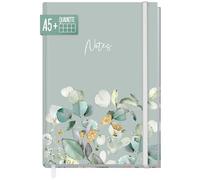 paper&you® taccuino A5+ a scacchiera con Banda elastica "Foglie di menta" 156 pagine, 78 fogli, come diario, agenda, Journal - Sostenibile & rispettoso con il clima