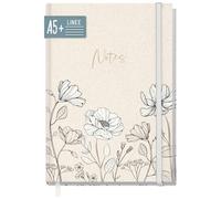 paper&you® taccuino A5+ con linee e Banda elastica "Fiori d'inchiostro" 156 pagine, 78 fogli - come Journal, agenda - Sostenibile & rispettoso con il clima