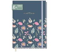 paper&you® Taccuino A5+ vuoto con elastico [Flying Flowers] 156 pagine, 78 fogli - come journal, sketchbook, diario - sostenibile e rispettoso del clima
