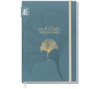 paper&you® Work & Life planner settimanale senza data A5 "Blue Ginkgo" calendario senza data per mindfulness e auto-organizzazione, pianificatore senza data, agenda della gratitudine - Sostenibile &