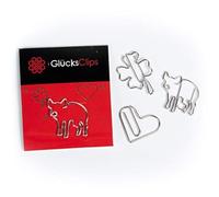 Papercli - Set di 12 graffette con 3 motivi portafortuna, decorazione o segnalibro. Papercli I Paper Clips, fermacarte o segnalibro, per ufficio o casa, S003