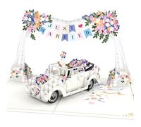 papercrush Biglietto pop-up con auto e ghirlanda Just Married, elegante biglietto di nozze 3D per coppia di sposi, biglietto di auguri per matrimonio, buono per luna di miele e luna di miele