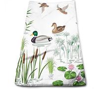 Paperella di gomma Asciugamani da Bagno Animali del lago e piante Fiori, Asciugamano morbido e assorbente ad asciugatura rapida, Verde bianco 15x27 pollici