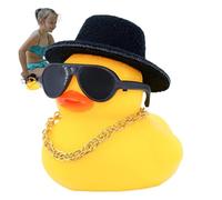 Paperella di Gomma per Auto, Cruscotto Decorazione Auto, Paperella di Gomma per Cruscotto 'Auto con Collana E Occhiali da Sole con Cappello da Bagno, Squeaky Duck Bath Toy Ornamento