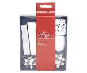 Papermania Create - Set di Fiocchi Natalizi e Nastri, Colore: Bianco Argento