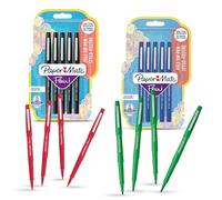 Papermate Flair Original - Confezione da 4 pennarelli con punta in fibra, colore rosso, 4 pezzi, verde, confezione da 5 penne con punta in fibra, punta media da 1,0 mm, per una scrittura fluida e