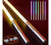 Papi Dada Spada Laser con Impugnatura in Metallo | Set di 2 Spade Laser Ricaricabili | Spada Laser da Combattimento con 15 Colori ed Effetti Sonori | Lightsaber a Doppia Lama (Argento)