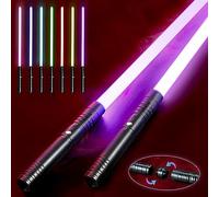 Papi Dada Spada Laser con Impugnatura in Metallo | Set di 2 Spade Laser Ricaricabili | Spada Laser da Combattimento con 15 Colori ed Effetti Sonori | Lightsaber a Doppia Lama (Nero)