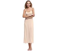 Papicutew Abito da donna, lungo, cami, senza maniche, da notte, beige, L
