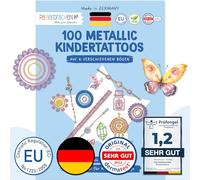 Papierdrachen 100 tatuaggi metallici per bambini - tatuaggi delicati sulla pelle per bambini - tatuaggi glitterati - regalo di compleanno - per ragazzi e ragazze - prodotti in Germania