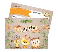 Papierdrachen 12 biglietti di invito per il compleanno dei bambini per ragazze e ragazzi, motivo animali della foresta, inviti di compleanno per la tua festa di compleanno (DIN A6)