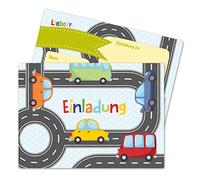 Papierdrachen 12 biglietti di invito per il compleanno dei bambini per ragazzi - motivo auto - Inviti di compleanno per la tua festa di compleanno (DIN A6)
