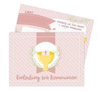 Papierdrachen 12 biglietti di invito per la comunione - motivo strisce rosa - invito alla Santa Comunione per ragazze e ragazzi - DIN A6 - Set 8