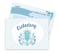 Papierdrachen 12 biglietti d'invito per battesimo - motivo calice azzurro - invito al sacro battesimo per ragazze e ragazzi - stampa di alta qualità in formato DIN A6