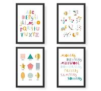 Papierdrachen 4 Poster Educativi per Bambini con Numeri ABC, Forme e Giorni della Settimana, Immagini da Parete per la Cameretta, Lavagna Educativa di Alta Qualità