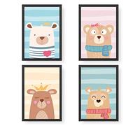 PaPIerDraCHeN 4 poster premium per bambini DIN A4 | Arte da parete per la stanza dei bambini - Orsi - Stampe d'arte di alta qualità | Decorazione | Set di arte da parete