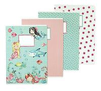 PaPIerDraCHeN 4 quaderni di alta qualità per bambini DIN A4 | a righe e quadretti 32 pagine - motivo sirena - per l'iscrizione alla scuola elementare - set numero 1-16 fogli