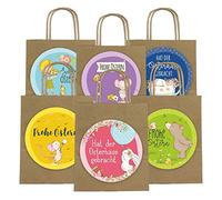 PaPIerDraCHeN 6 Sacchetti per Regali per Pasqua XXL da Decorare e da riempire a Piacere - Cestino Pasquale Creativo con 6 Sacchetti di Carta e Adesivi XXL (14 cm) - Design