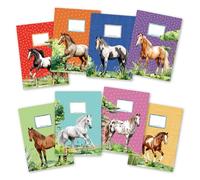 Papierdrachen 8 buste per quaderni di alta qualità in carta per bambini, formato A4, motivo cavalli, copertina per quaderni ideali per la scuola, copertina per quaderni 250 g/m², set numero 19