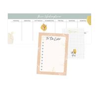 Papierdrachen Agenda settimanale - 3 blocchi per appunti e lista di cose - Agenda giornaliera Springflower - ideale per scuola, lavoro, università e casa - 10,5 x 29,7 cm | DIN A6 | DIN A7 - Set 4